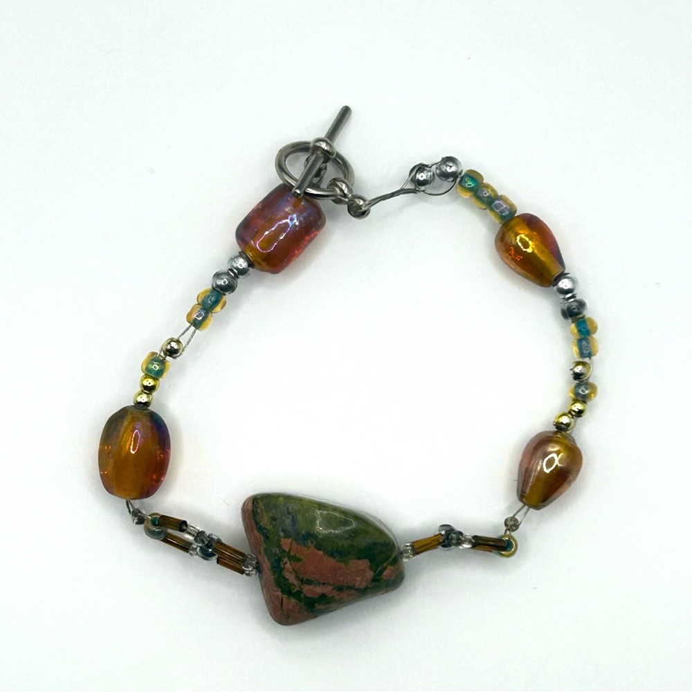 Vintage Unakite Natural Stone Bracelet - Picture 5 of 6